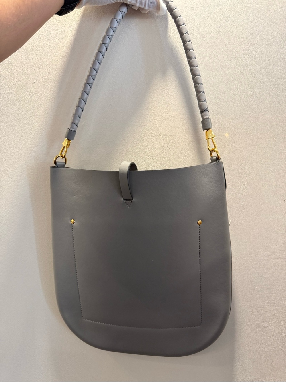 Burberry Anne Hobo Bag Cloud Grey Leather TB Monogram Large - Picture 4 of 12
